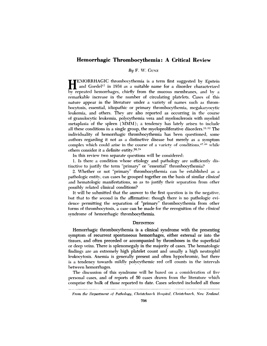 First page of Hemorrhagic Thrombocythemia: A Critical Review