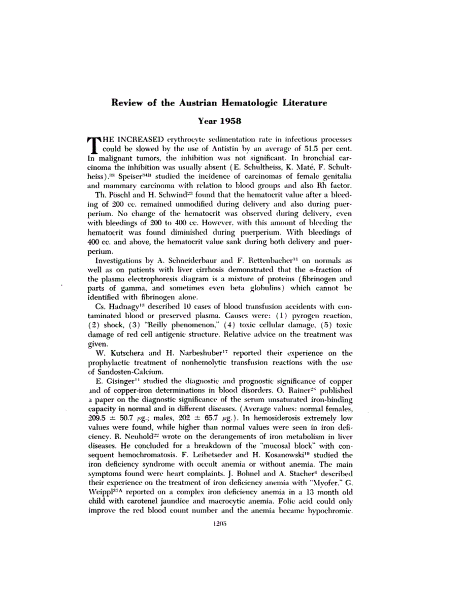 First page of Review of the Austrian Hematologic Literature Year 1958