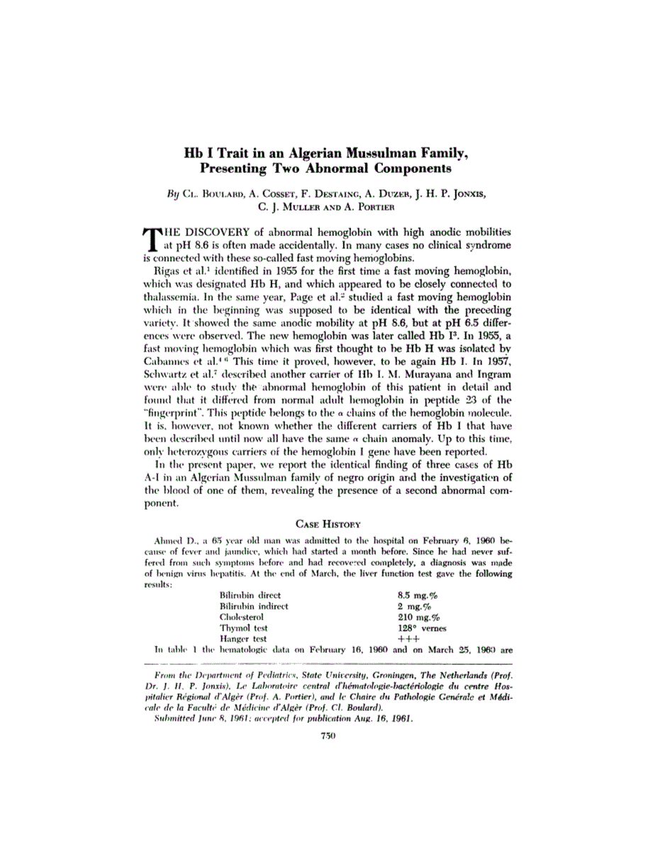 First page of Hb I Trait in an Algerian Mussulman Family, Presenting Two Abnormal Components