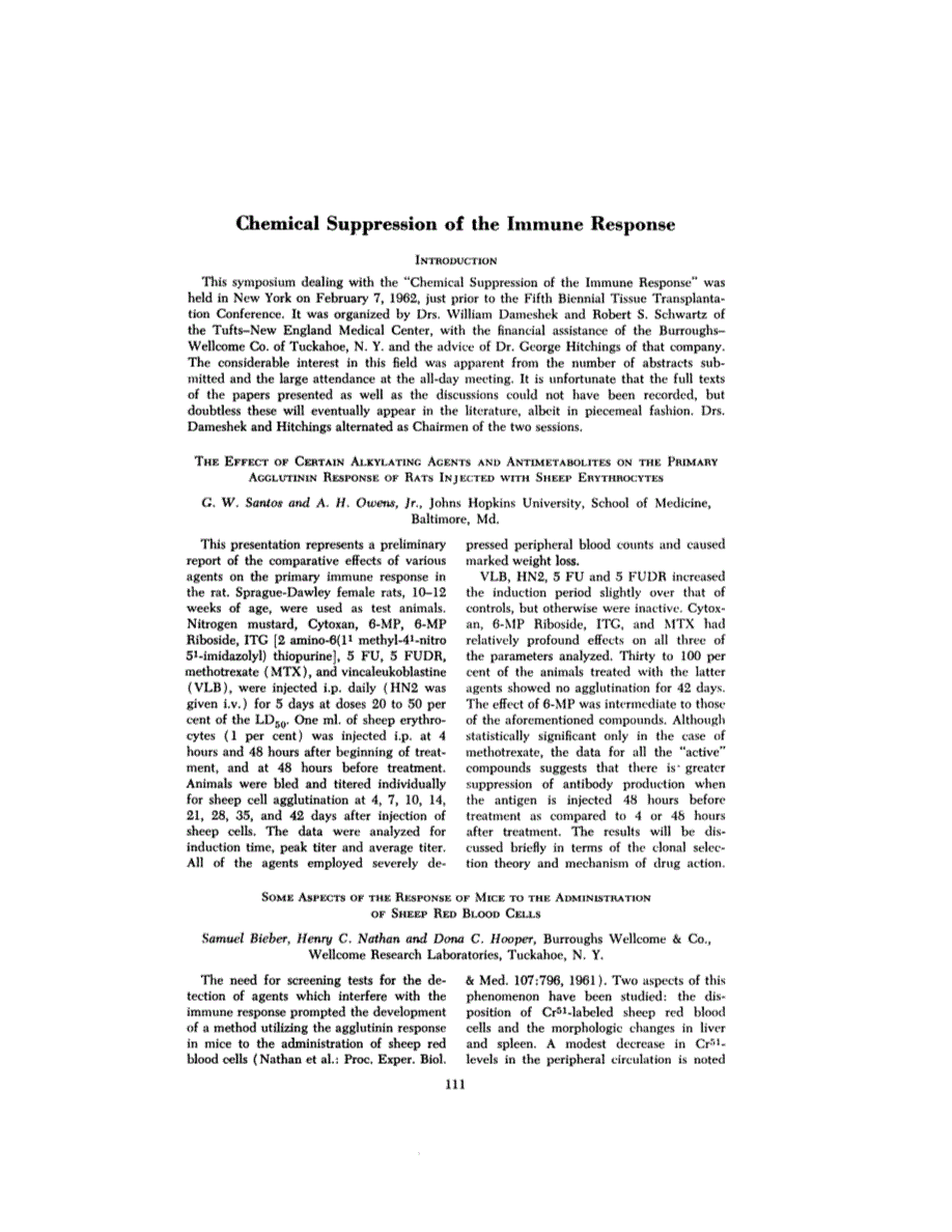 First page of Chemical Suppression of the Immune Response