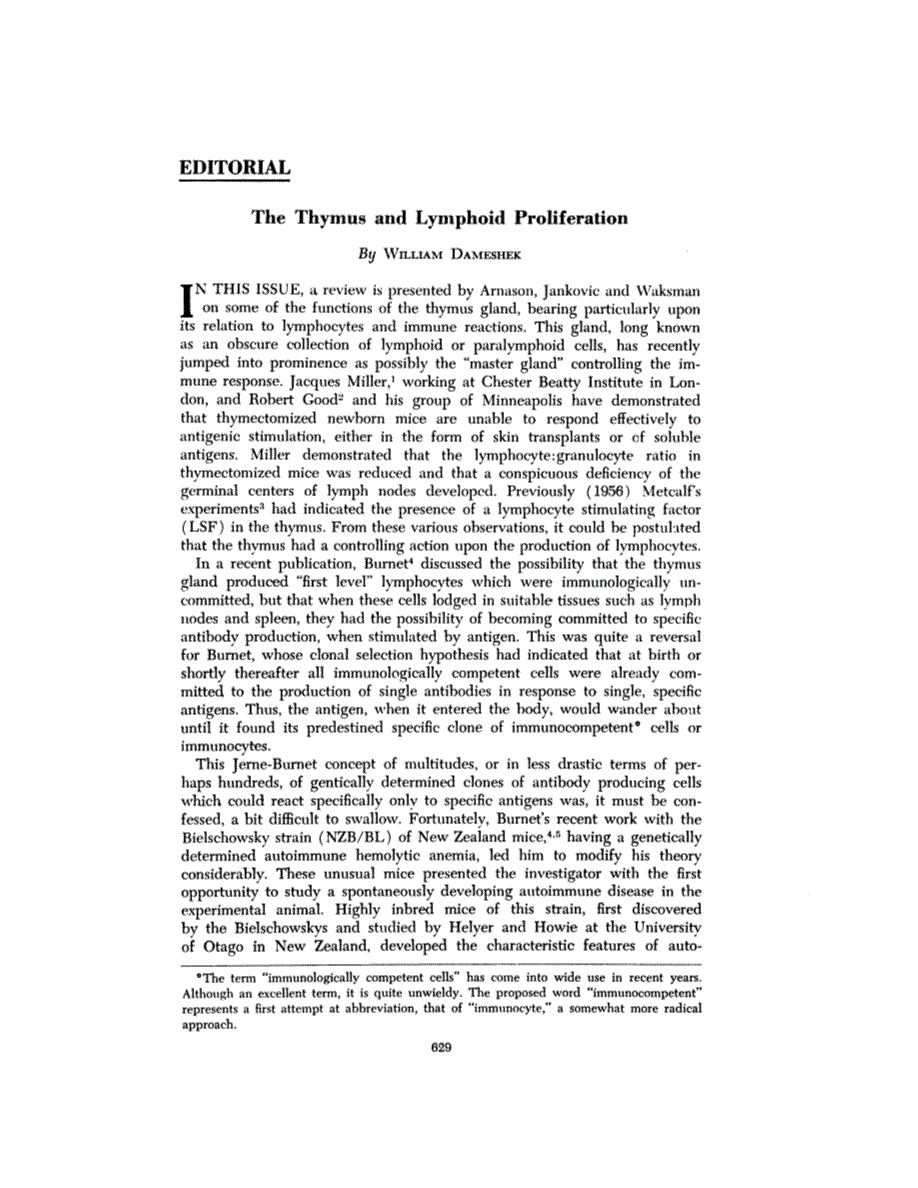 First page of Editorial: The Thymus and Lymphoid Proliferation