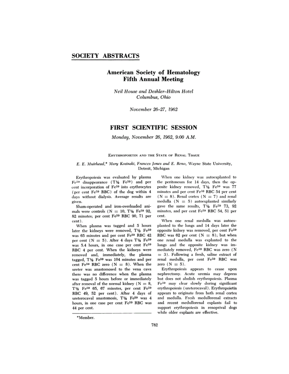 First page of Society Abstracts: American Society of Hematology Fifth Annual Meeting