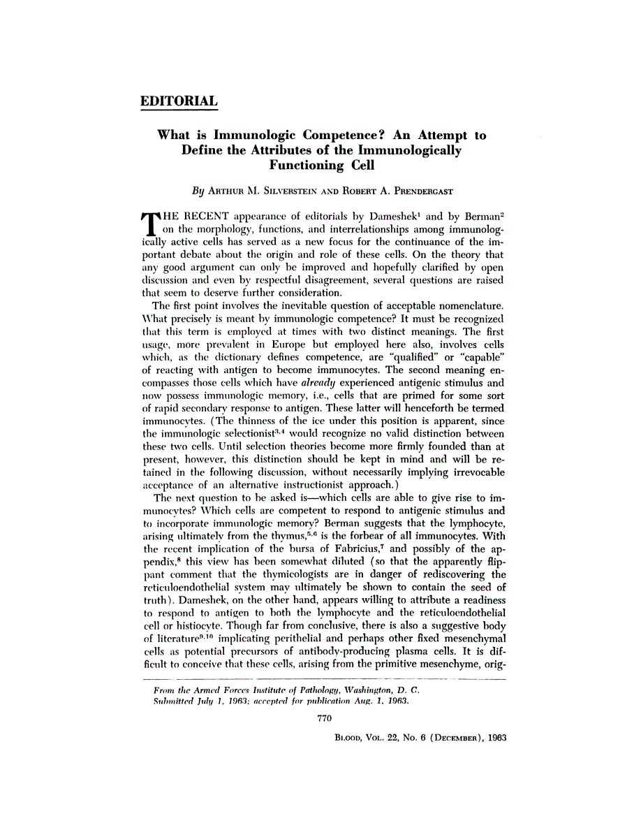 First page of Editorial: What is Immunologic Competence? An Attempt to Define the Attributes of the Immunologically Functioning Cell