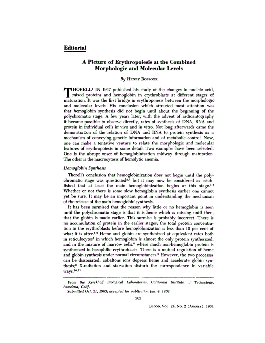 First page of Editorial: A Picture of Erythropoiesis at the Combined Morphologic and Molecular Levels