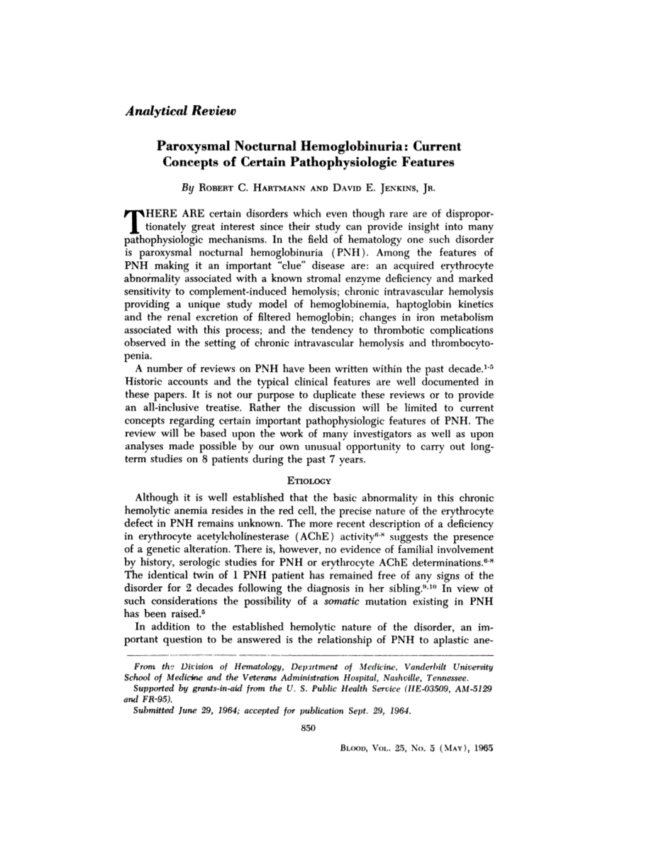 First page of Analytical Review: Paroxysmal Nocturnal Hemoglobinuria: Current Concepts of Certain Pathophysiologic Features