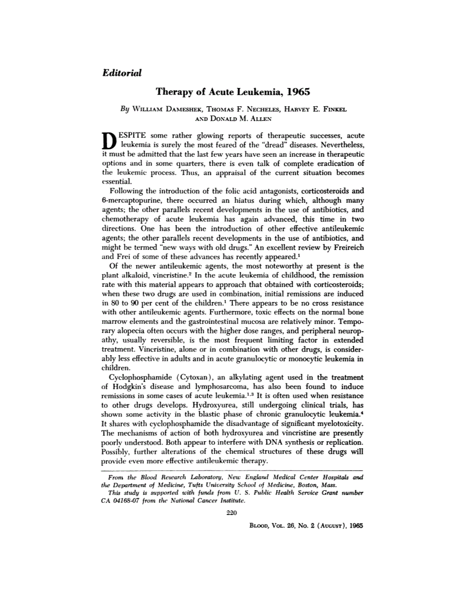 First page of Editorial: Therapy of Acute Leukemia, 1965