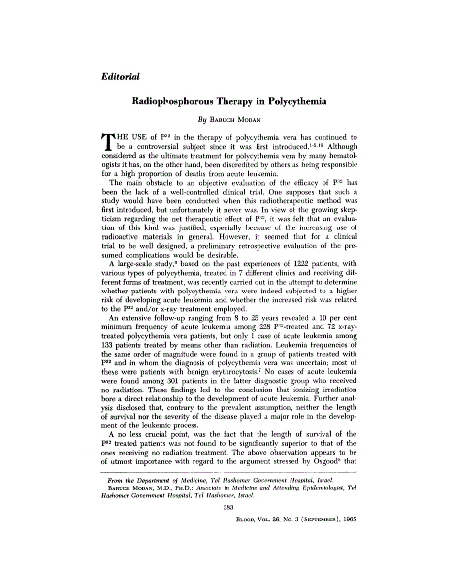 First page of Editorial: Radiophosphorous Therapy in Polycythemia