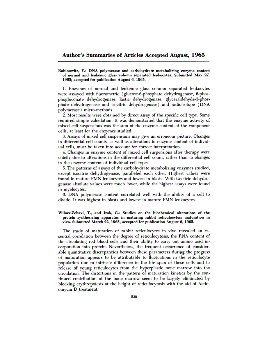 First page of Author’s Summaries of Articles Accepted August, 1965