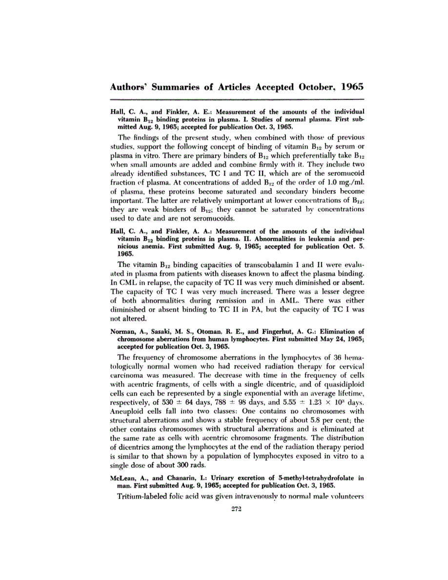 First page of Authors’ Summaries of Articles Accepted October, 1965