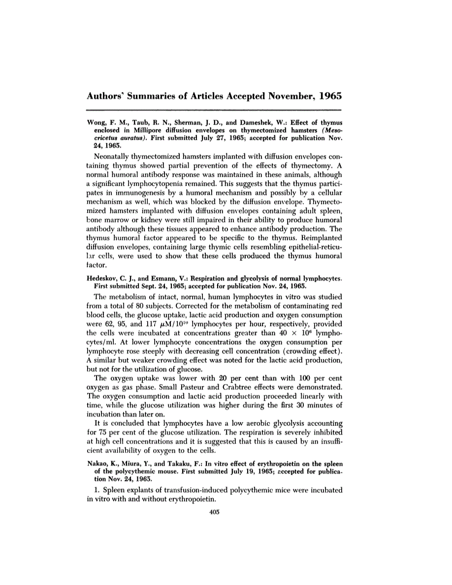 First page of Authors' Summaries of Articles Accepted November, 1965