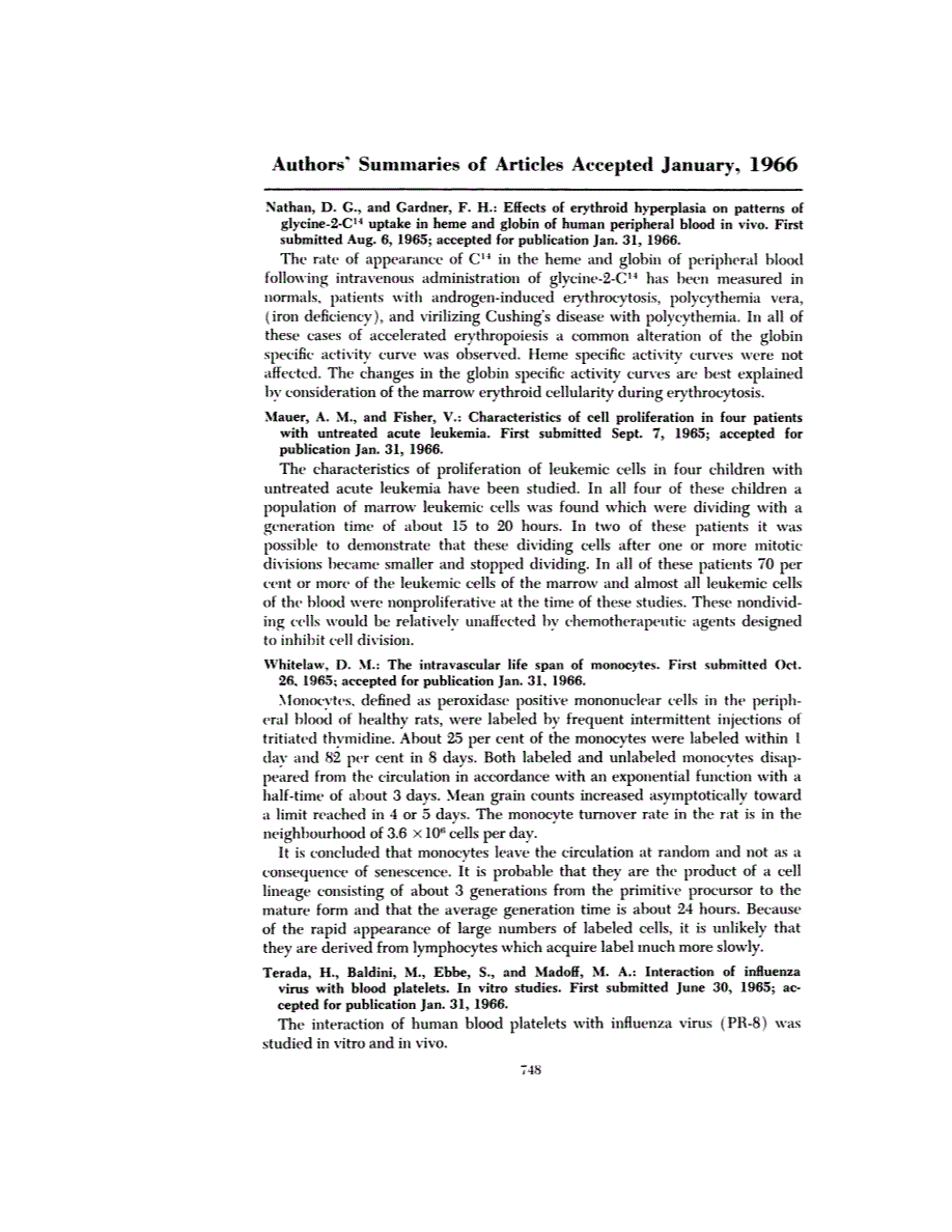 First page of Authors’ Summaries of Articles Accepted January, 1966