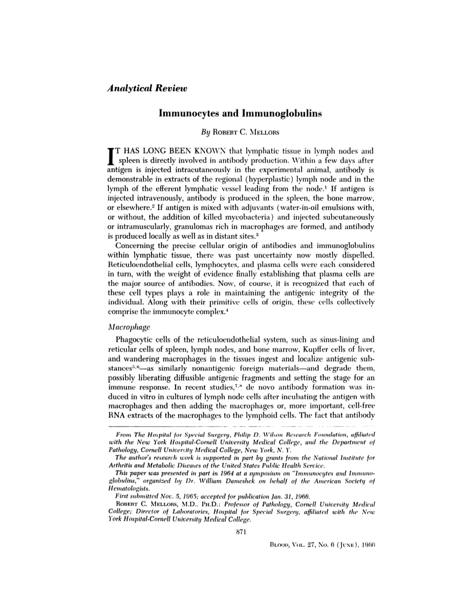 First page of Analytical Review: Immunocytes and Immunoglobulins