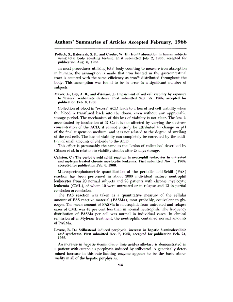 First page of Authors’ Summaries of Articles Accepted February, 1966
