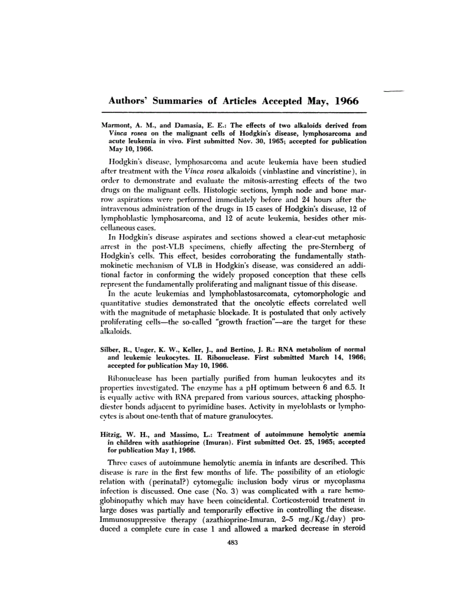 First page of Authors’ Summaries of Articles Accepted May, 1966