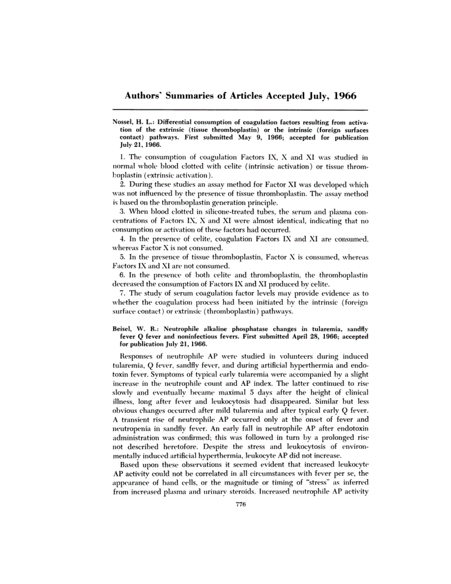 First page of Authors’ Summaries of Articles Accepted July, 1966