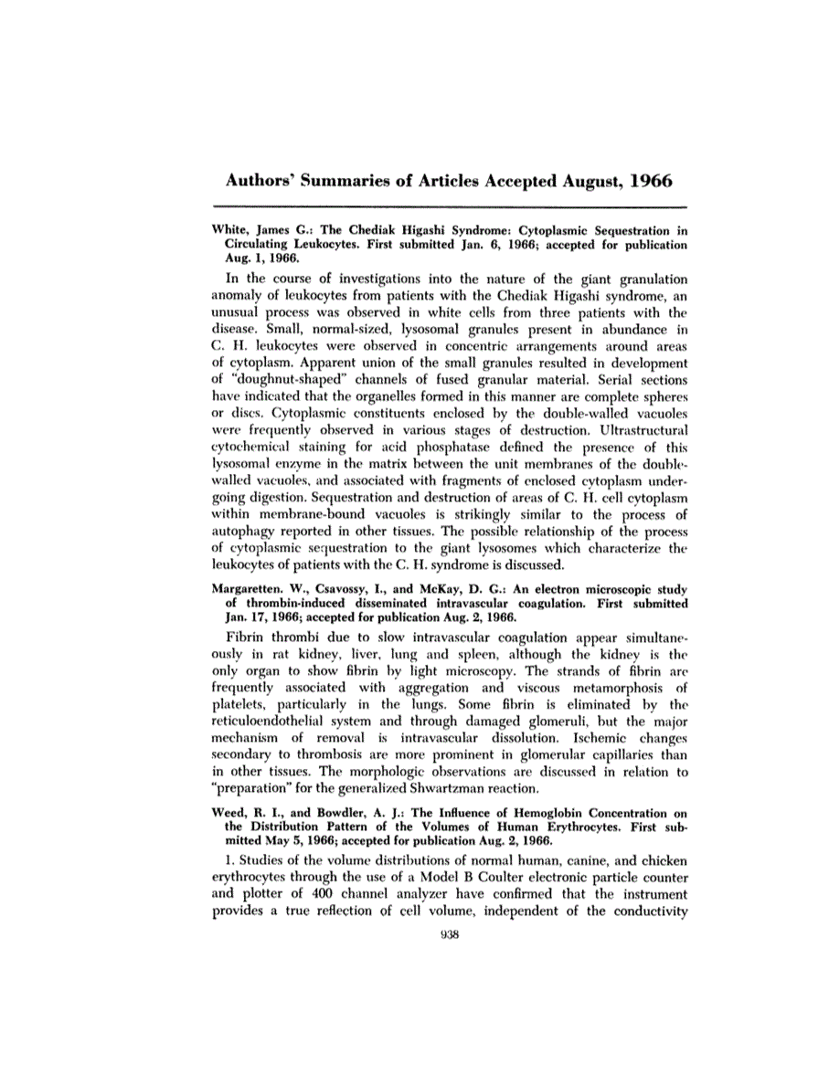 First page of Authors’ Summaries of Articles Accepted August, 1966