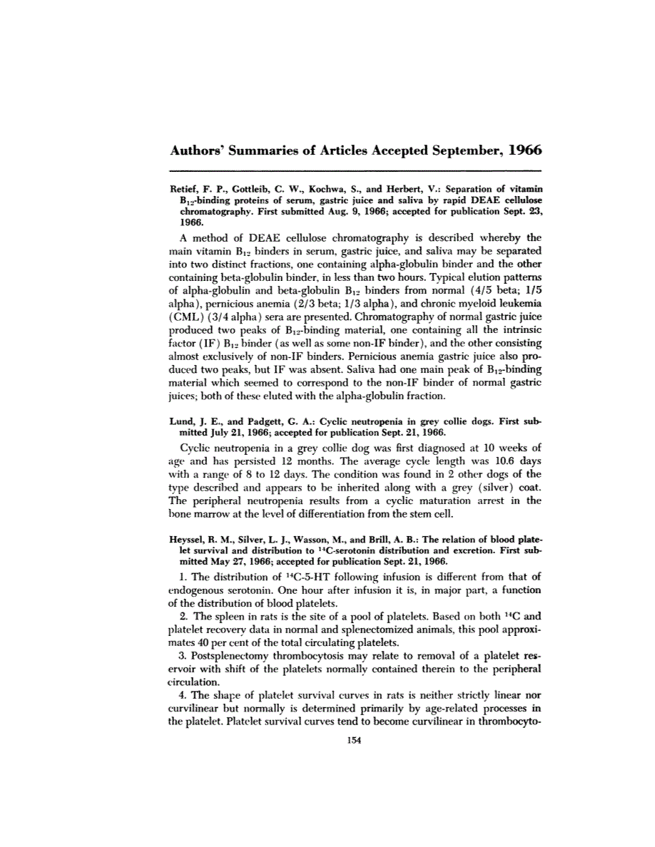 First page of Authors’ Summaries of Articles Accepted September, 1966