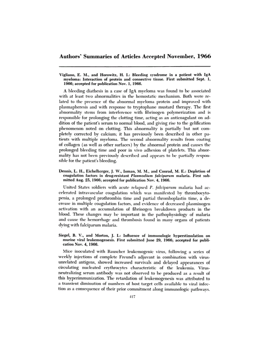 First page of Authors’ Summaries of Articles Accepted November, 1966