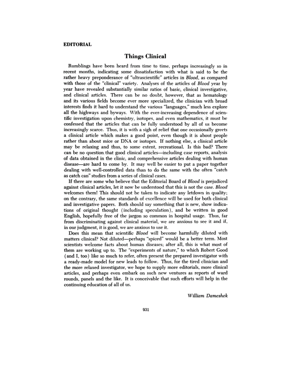 First page of Editorial: Things Clinical
