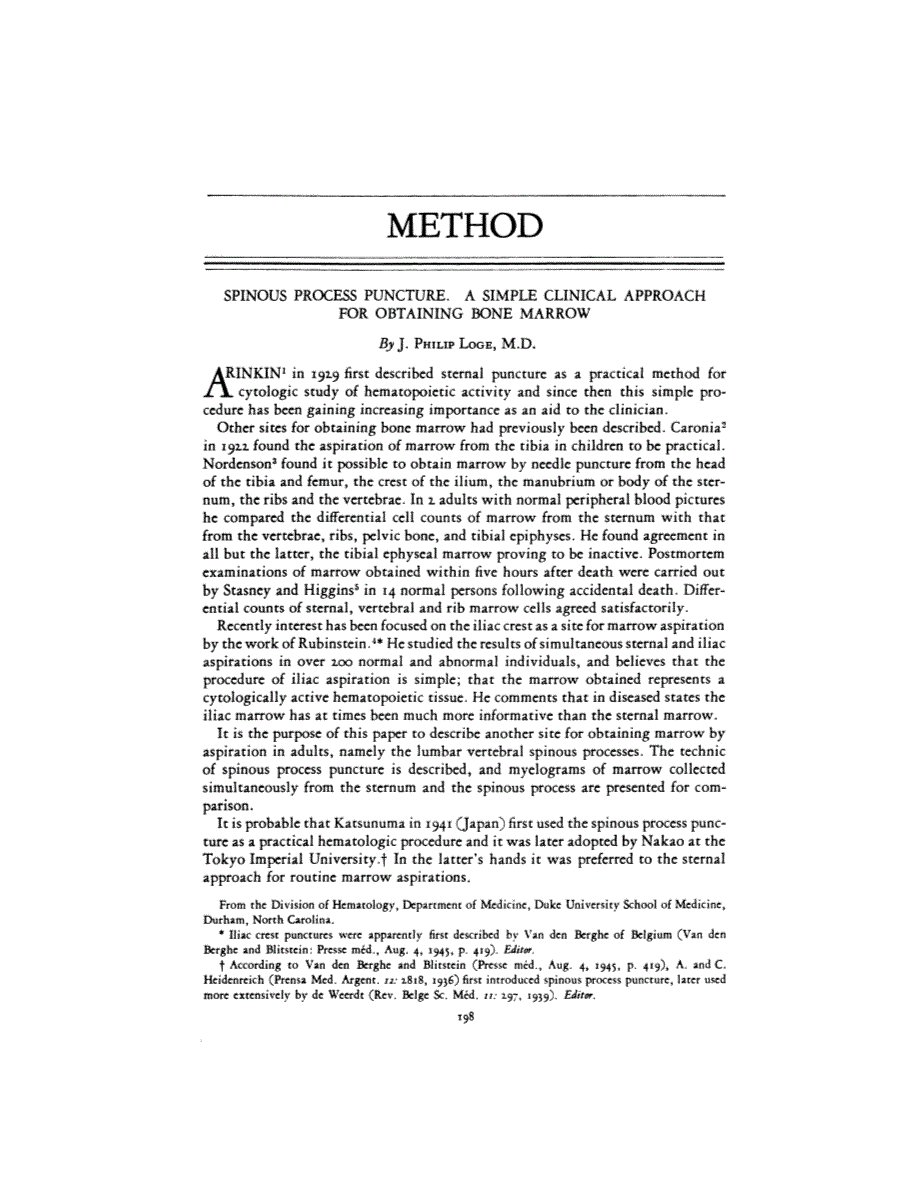 First page of SPINOUS PROCESS PUNCTURE. A SIMPLE CLINICAL APPROACH FOR OBTAINING BONE MARROW