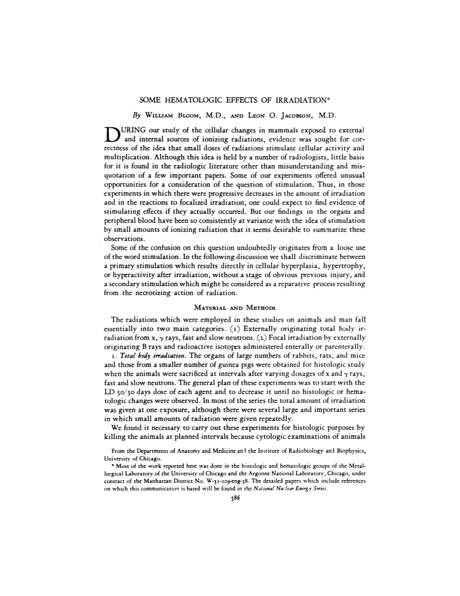 First page of SOME HEMATOLOGIC EFFECTS OF IRRADIATION