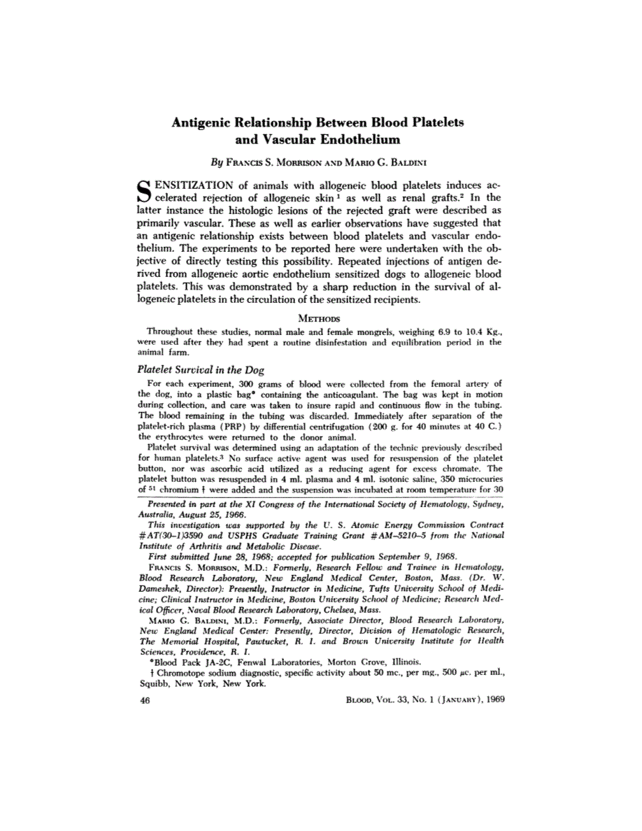 First page of Antigenic Relationship Between Blood Platelets and Vascular Endothelium