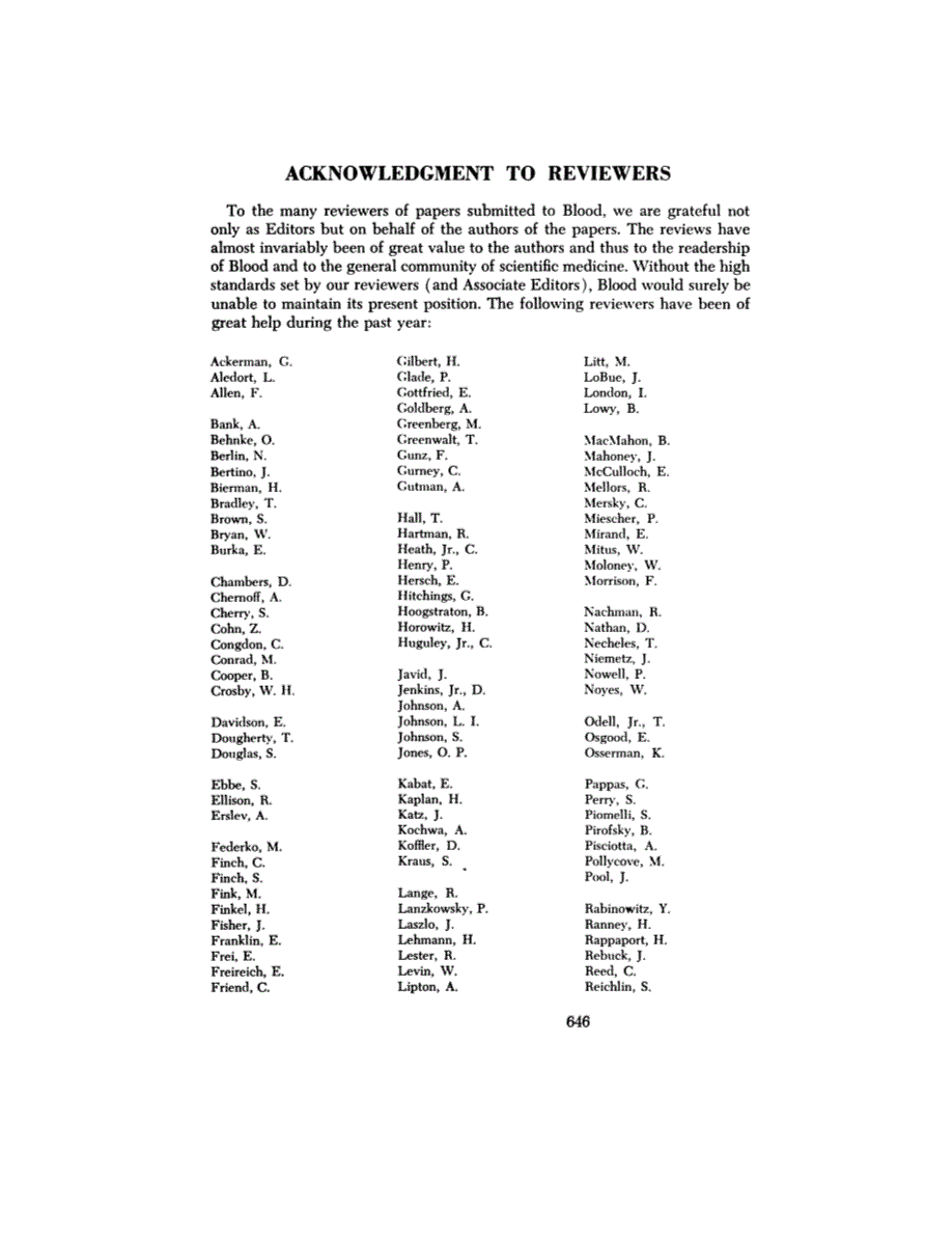 First page of ACKNOWLEDGMENT TO REVIEWERS