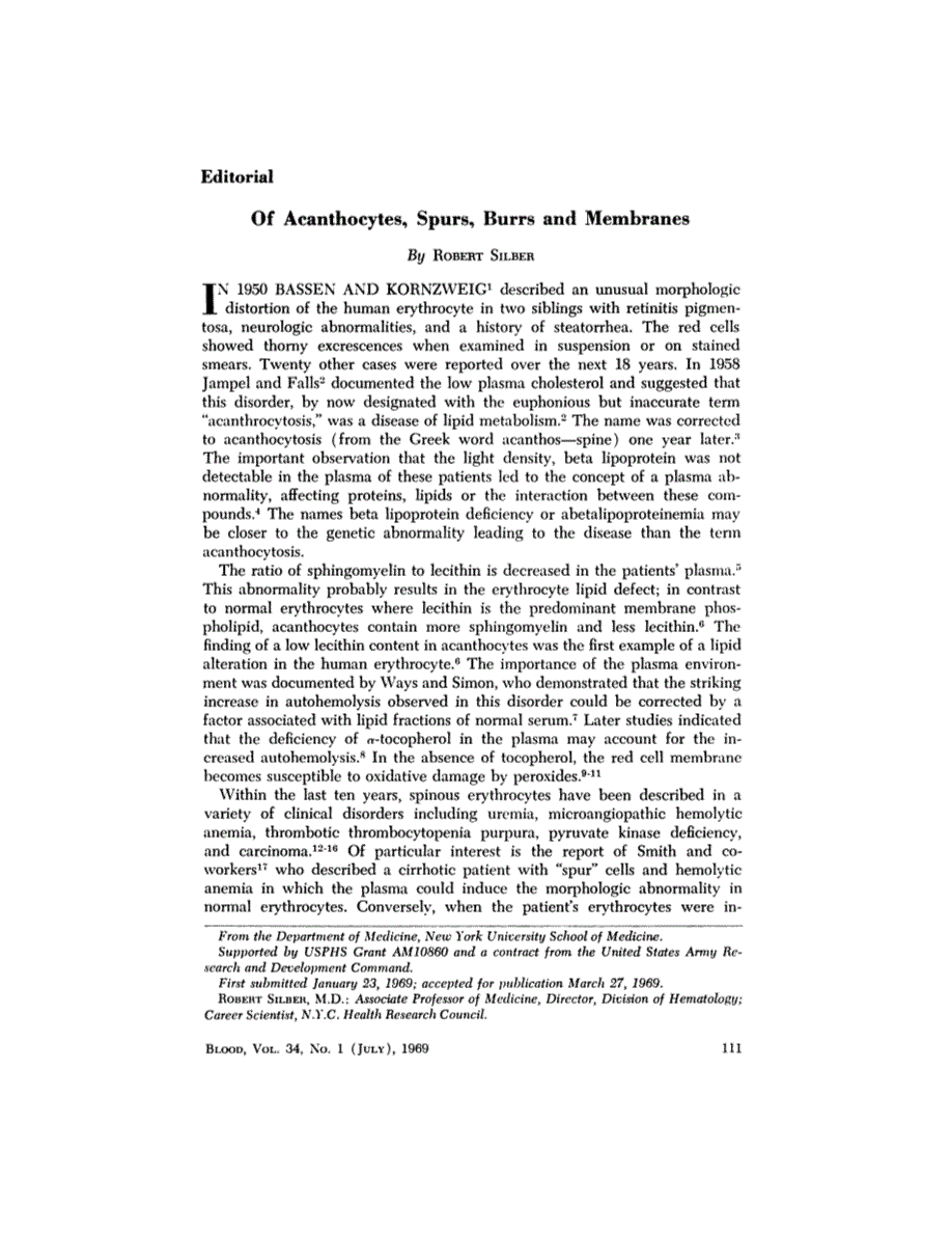 First page of Editorial: Of Acanthocytes, Spurs, Burrs and Membranes