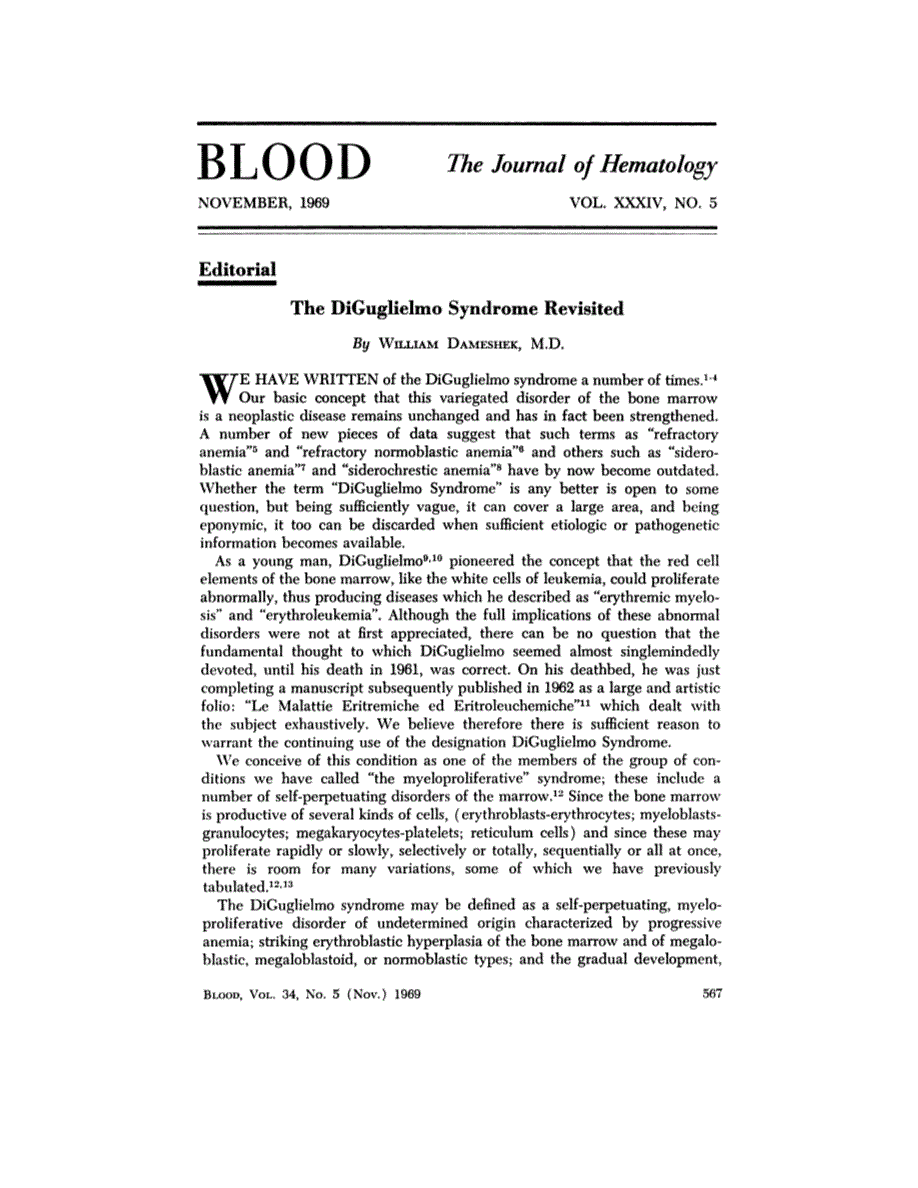 First page of Editorial: The DiGuglielmo Syndrome Revisited