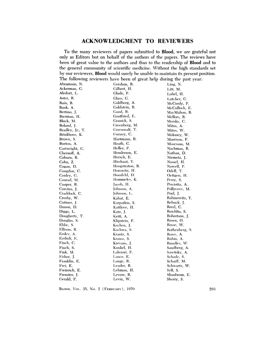 First page of ACKNOWLEDGMENT TO REVIEWERS