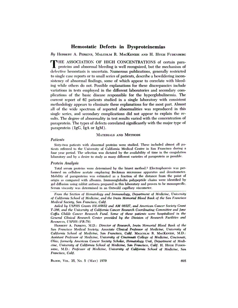 First page of Hemostatic Defects in Dysproteinemias