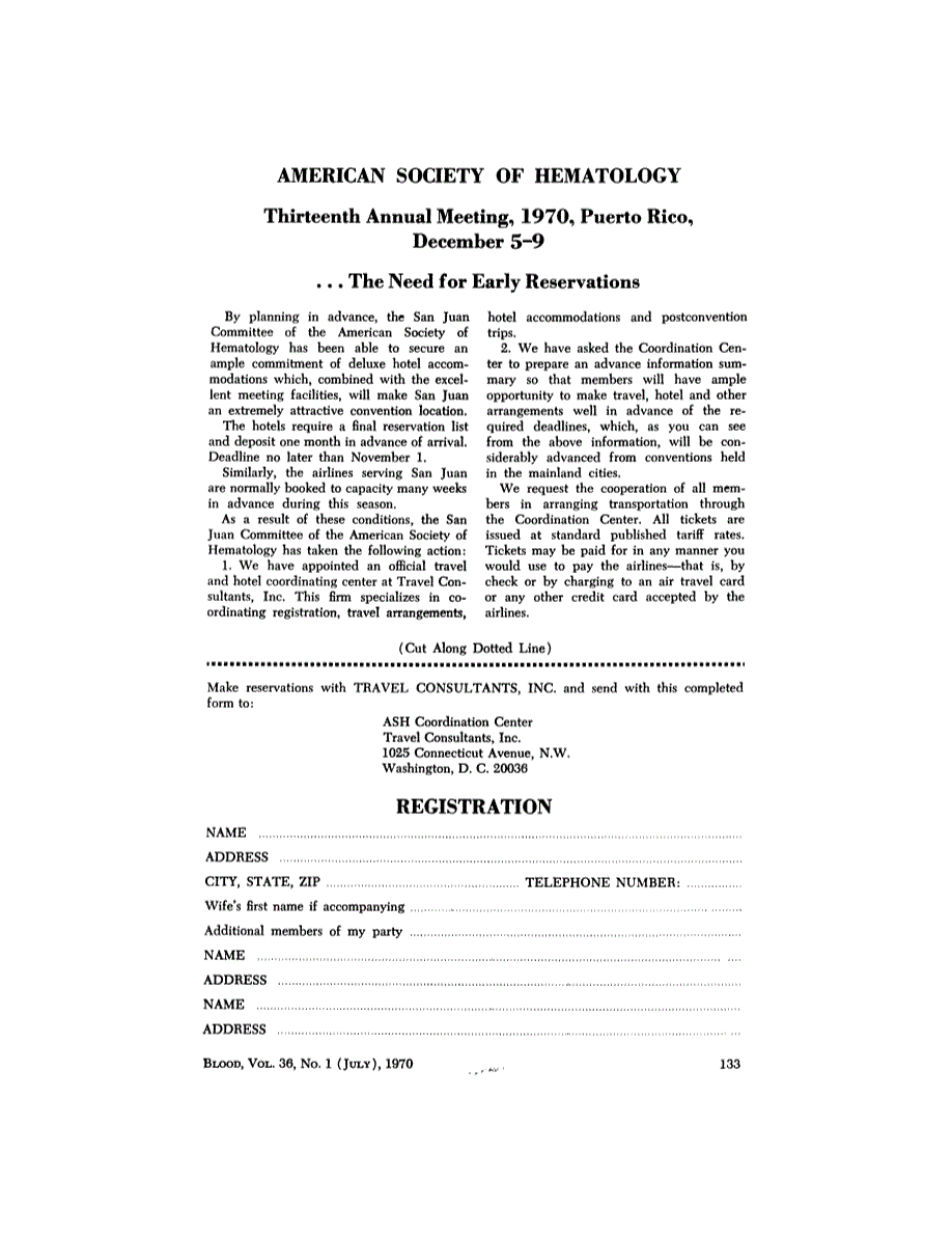 First page of AMERICAN SOCIETY OF HEMATOLOGY Thirteenth Annual Meeting, 1970, Puerto Rico, December 5-9