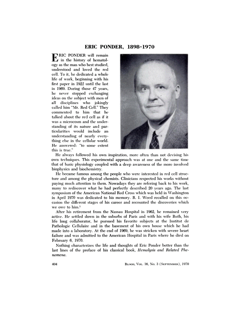 First page of ERIC PONDER, 1898-1970
