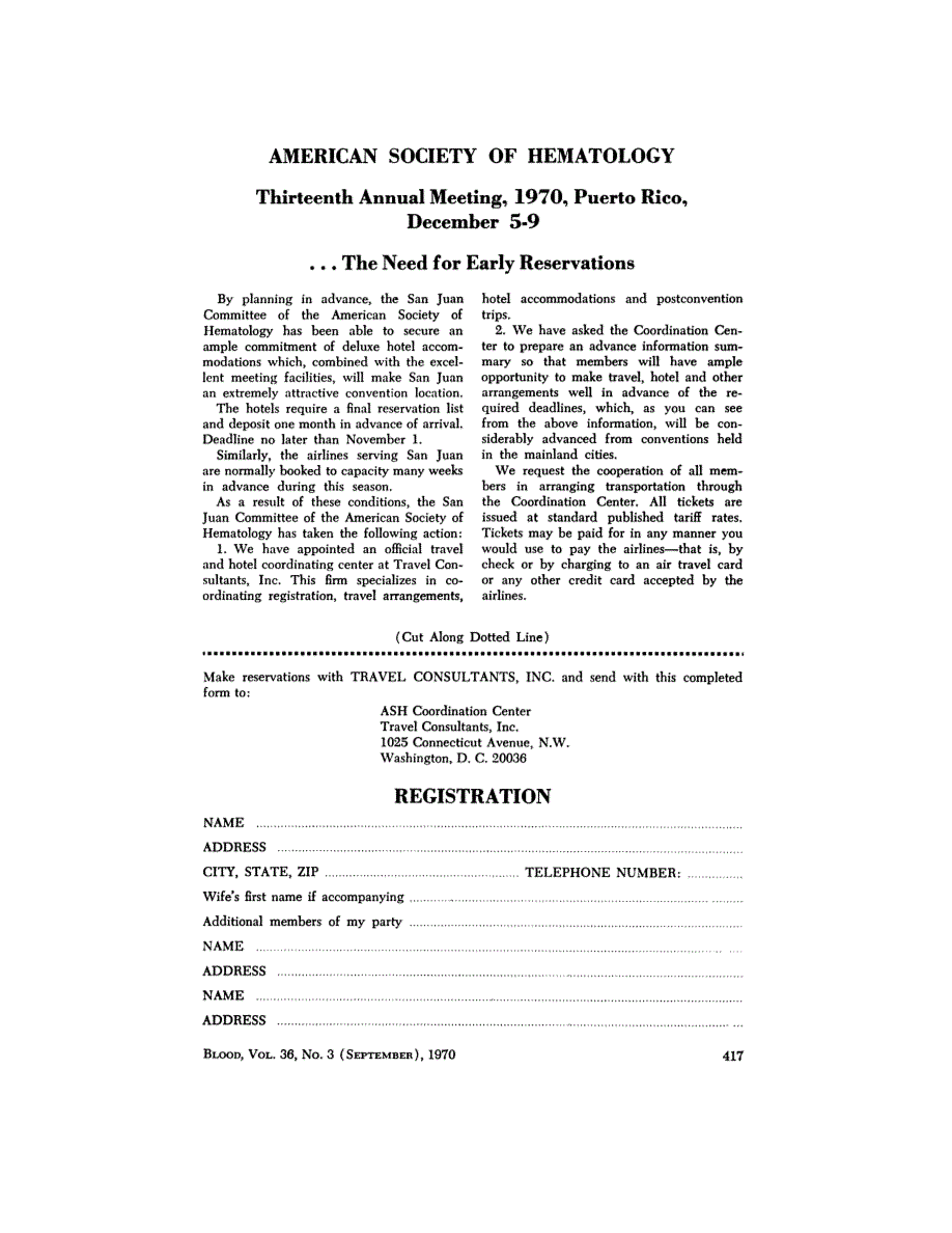 First page of AMERICAN SOCIETY OF HEMATOLOGY Thirteenth Annual Meeting, 1970, Puerto Rico, December 5-9