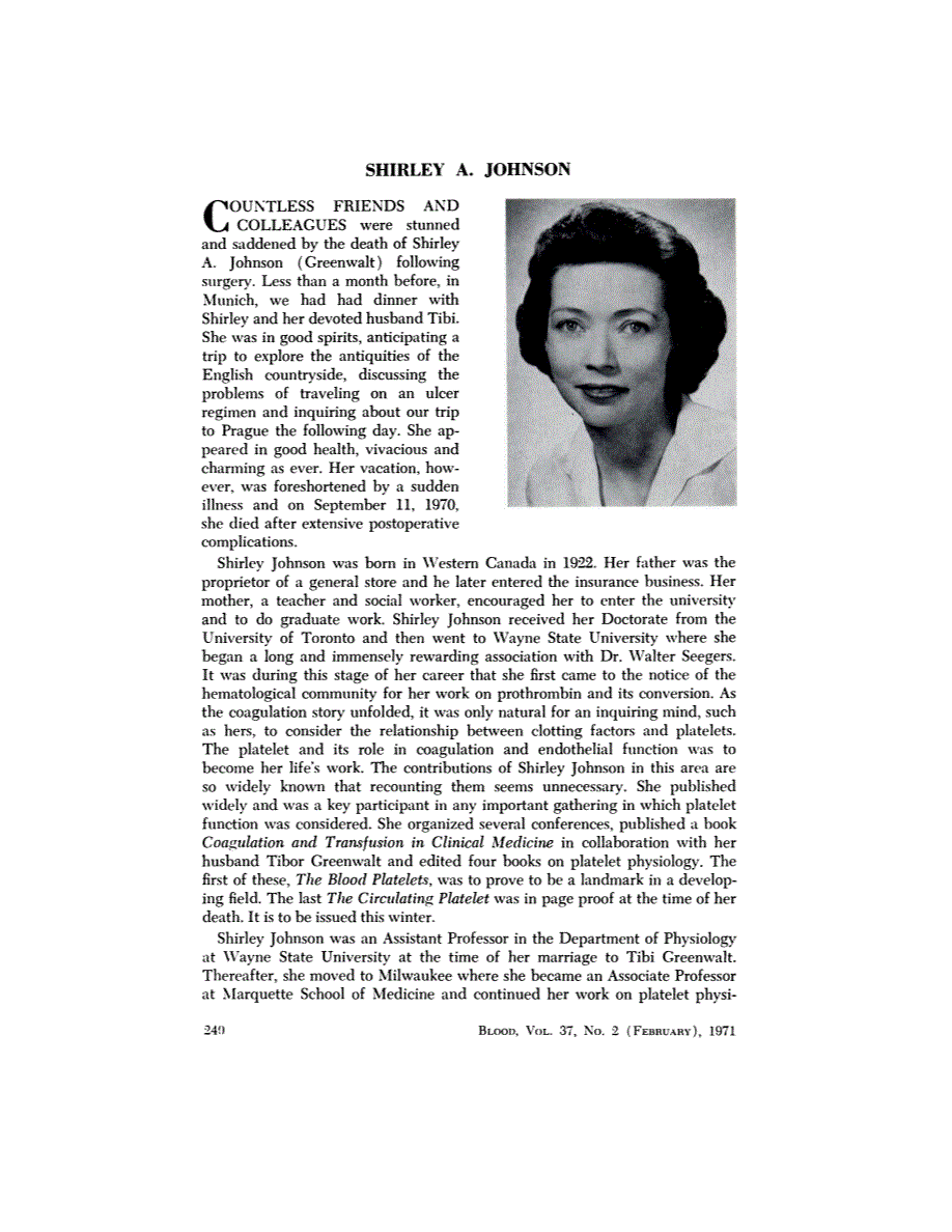 First page of Obituary: Shirley A. Johnson
