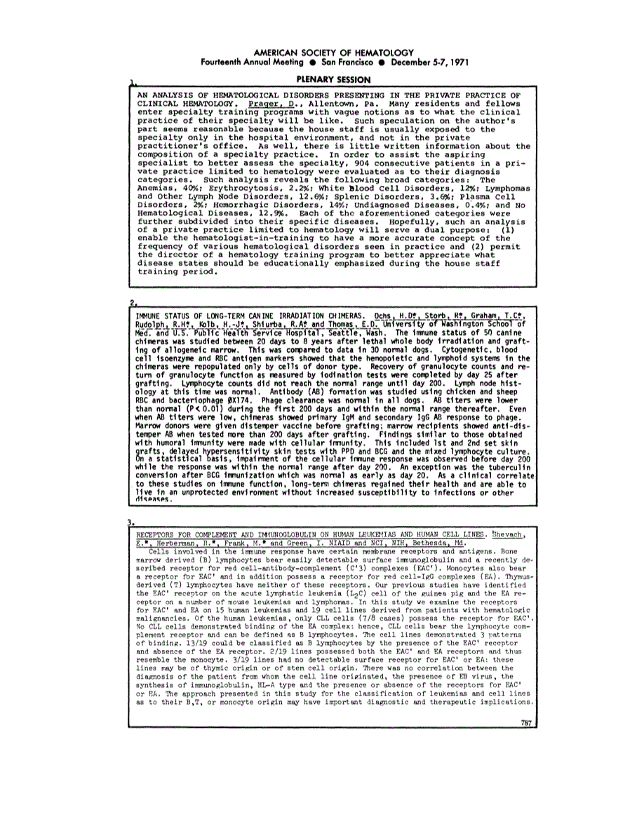 First page of AMERICAN SOCIETY OF HEMATOLOGY Fourteenth Annual Meeting • San Francisco • December 5-7, 1971