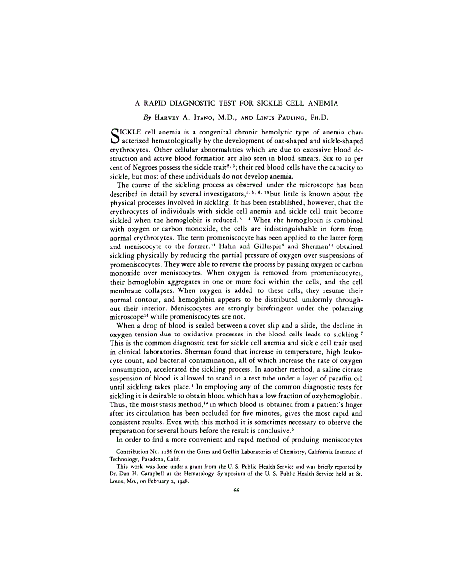 First page of A RAPID DIAGNOSTIC TEST FOR SICKLE CELL ANEMIA