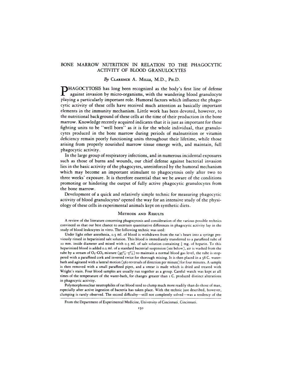 First page of BONE MARROW NUTRITION IN RELATION TO THE PHAGOCYTIC ACTIVITY OF BLOOD GRANULOCYTES