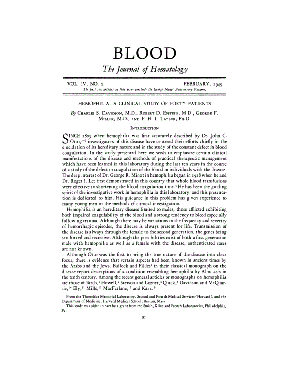 First page of HEMOPHILIA. A CLINICAL STUDY OF FORTY PATIENTS