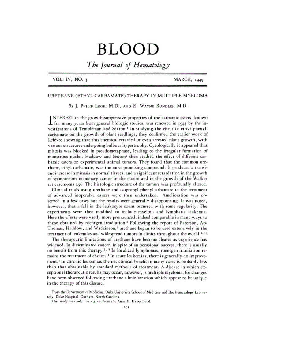 First page of URETHANE (ETHYL CARBAMATE) THERAPY IN MULTIPLE MYELOMA