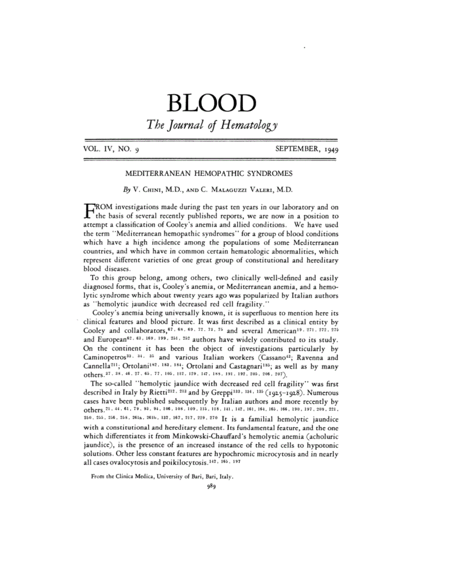 First page of MEDITERRANEAN HEMOPATHIC SYNDROMES
