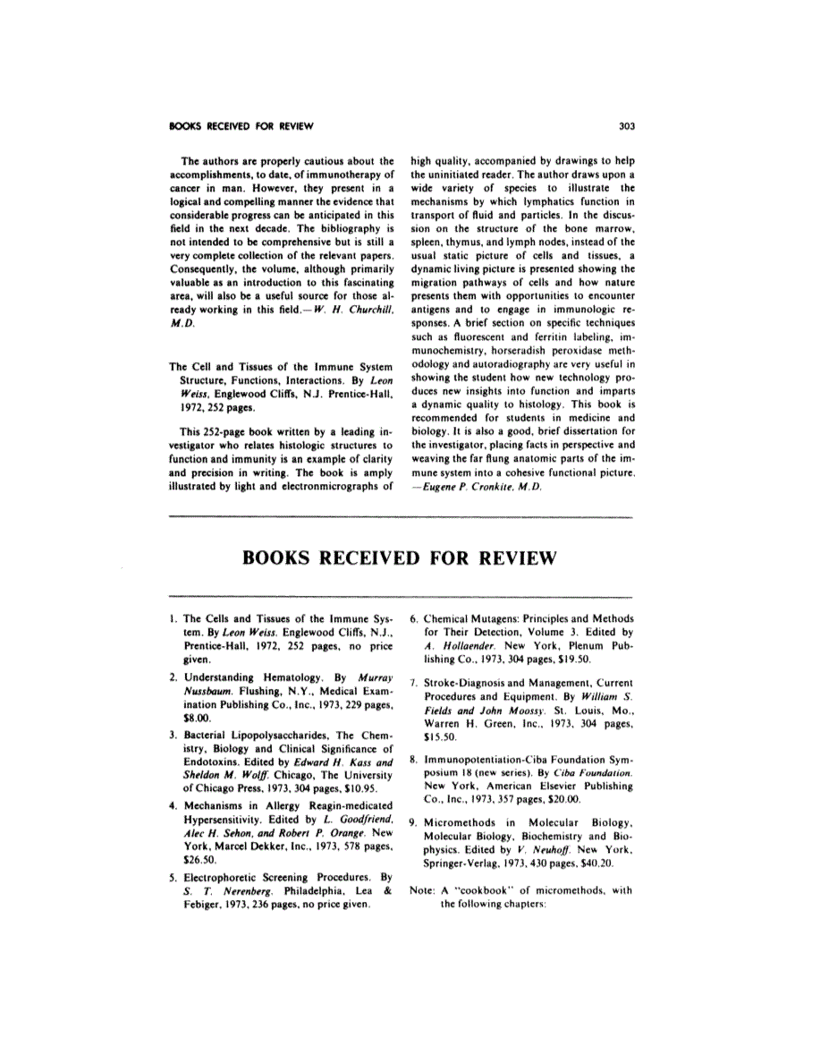 First page of BOOKS RECEIVED FOR REVIEW