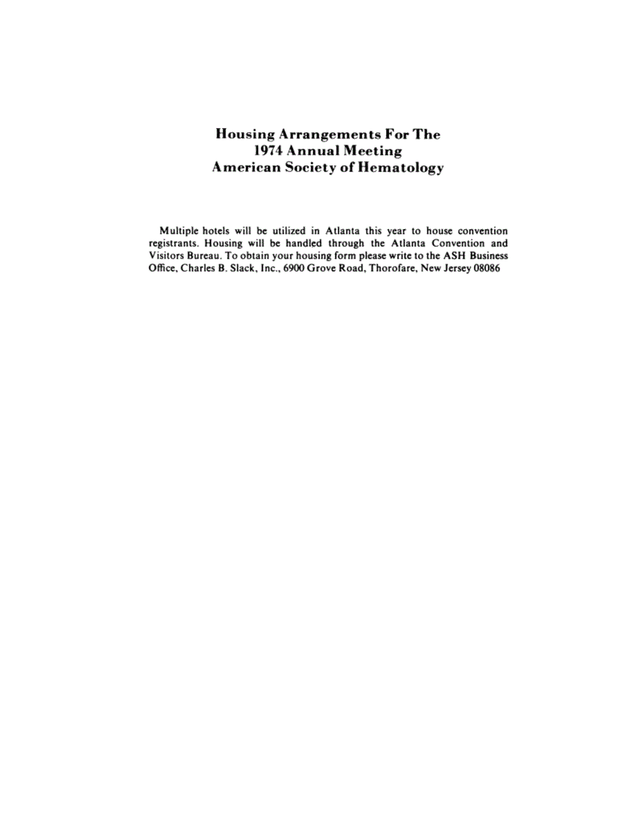 First page of Housing Arrangements For The 1974 Annual Meeting American Society of Hematology