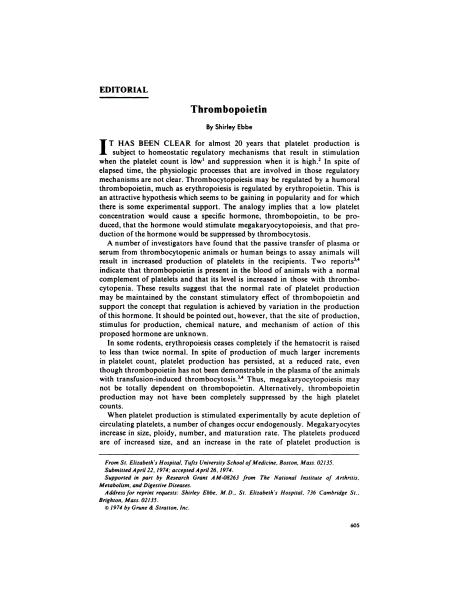 First page of Editorial: Thrombopoietin