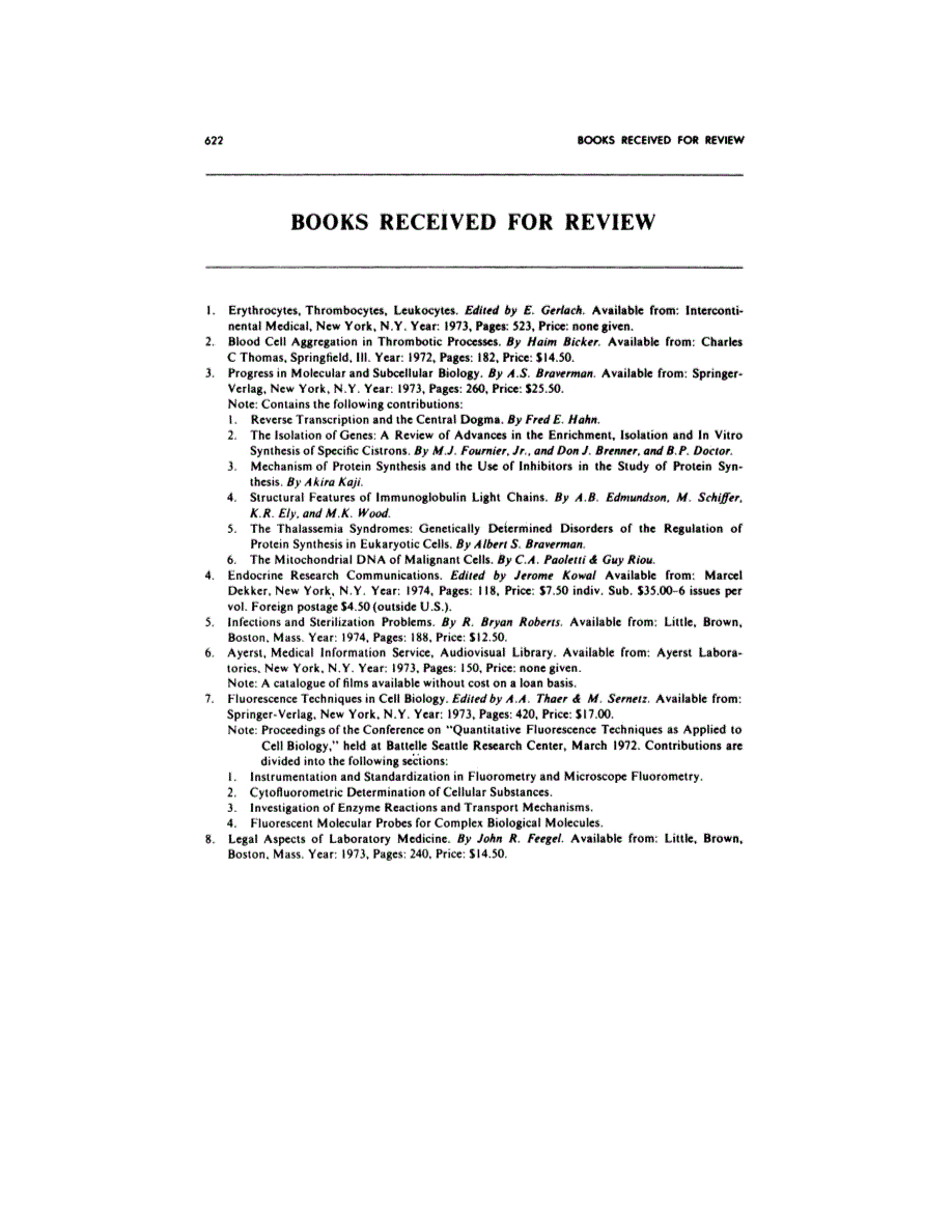 First page of BOOKS RECEIVED FOR REVIEW