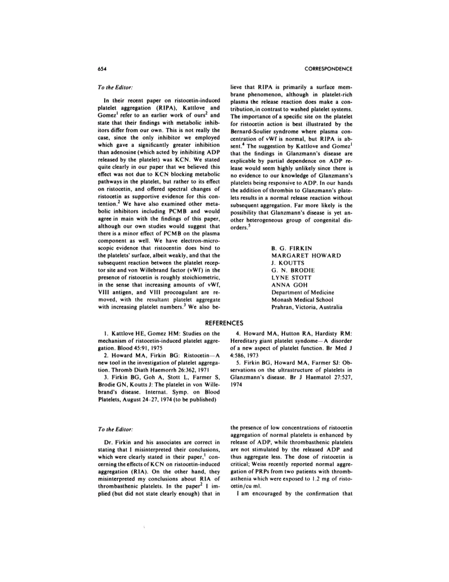 First page of Letter: Ristocetin-induced platelet aggregation