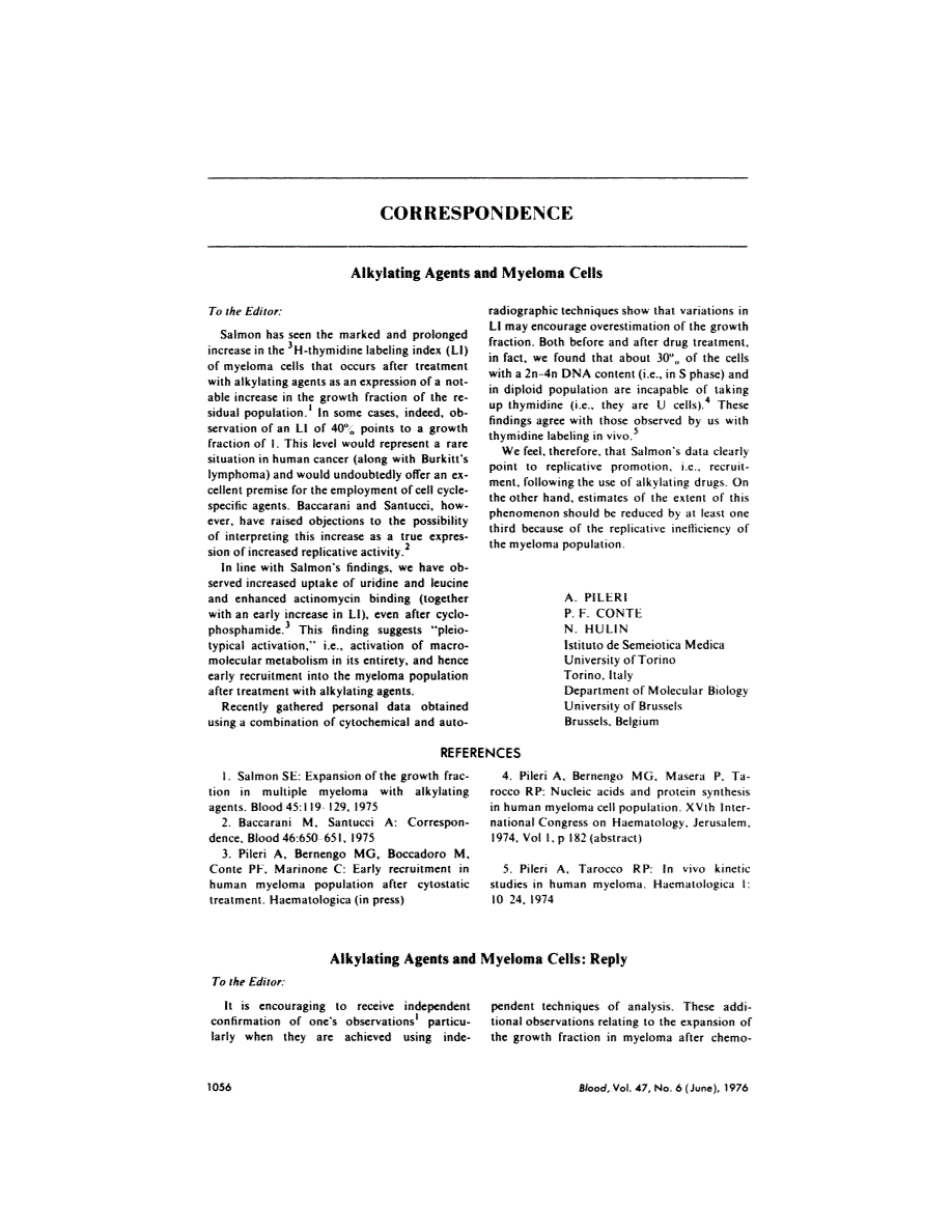 First page of Letter: Alkylating agents and myeloma cells