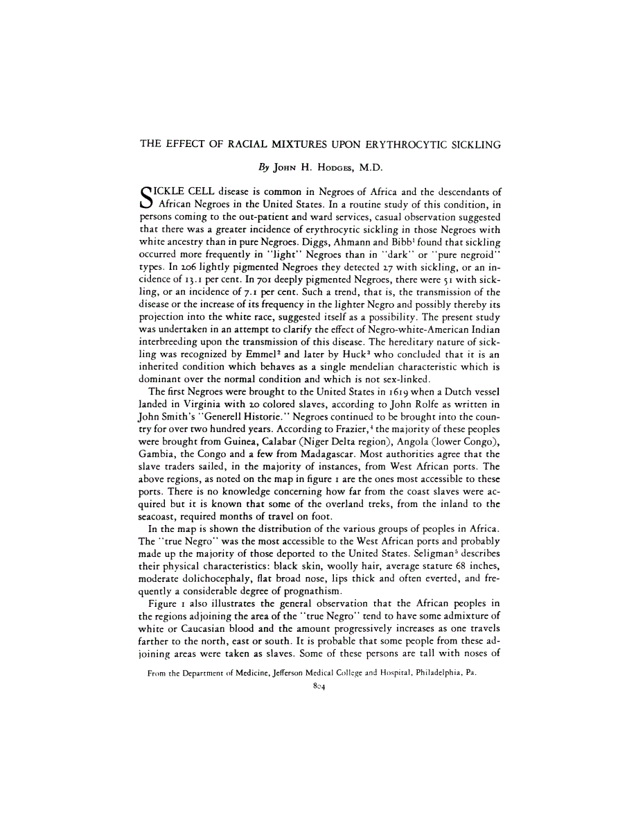 First page of THE EFFECT OF RACIAL MIXTURES UPON ERYTHROCYTIC SICKLING