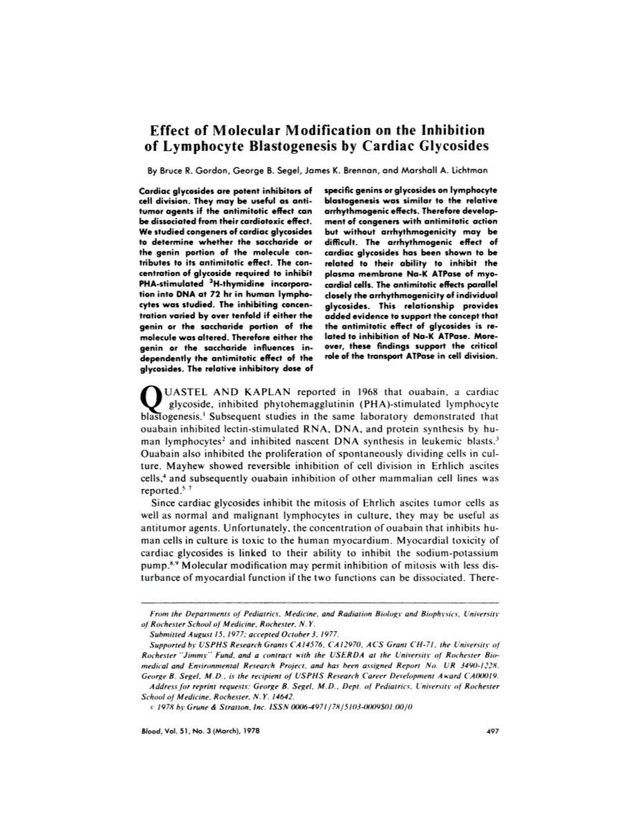First page of Effect of molecular modification on the inhibition of lymphocyte blastogenesis by cardiac glycosides