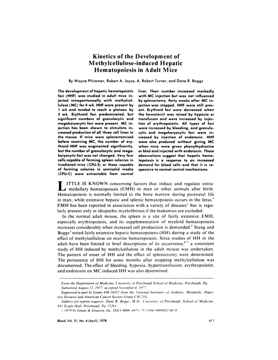 First page of Kinetics of the development of methylcellulose-induced hepatic hematopoiesis in adult mice
